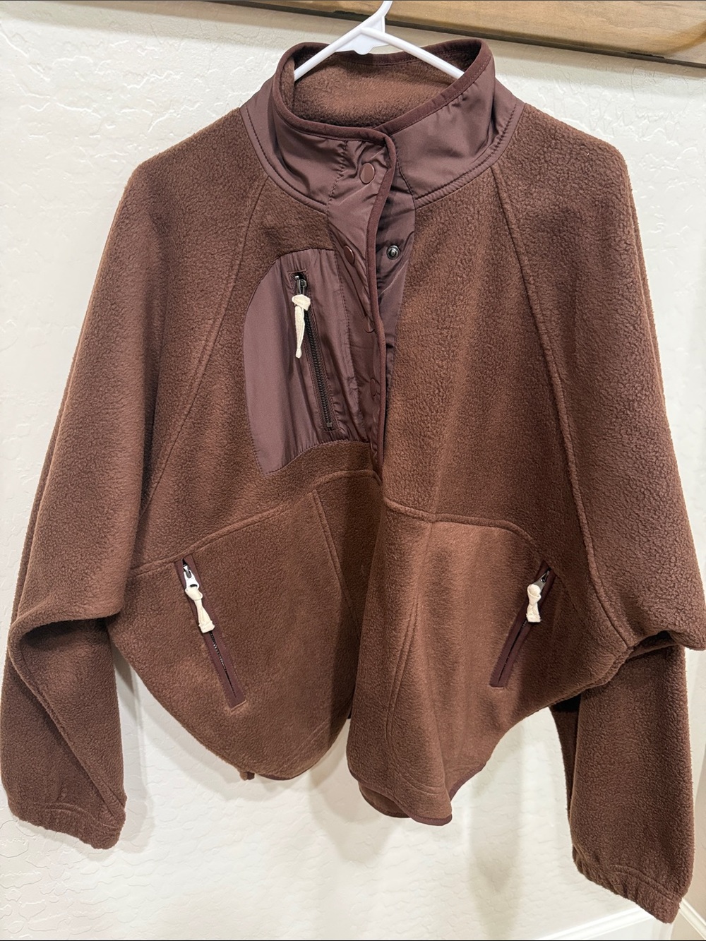 RSQ Brown Fleece Pullover with Zip Pockets